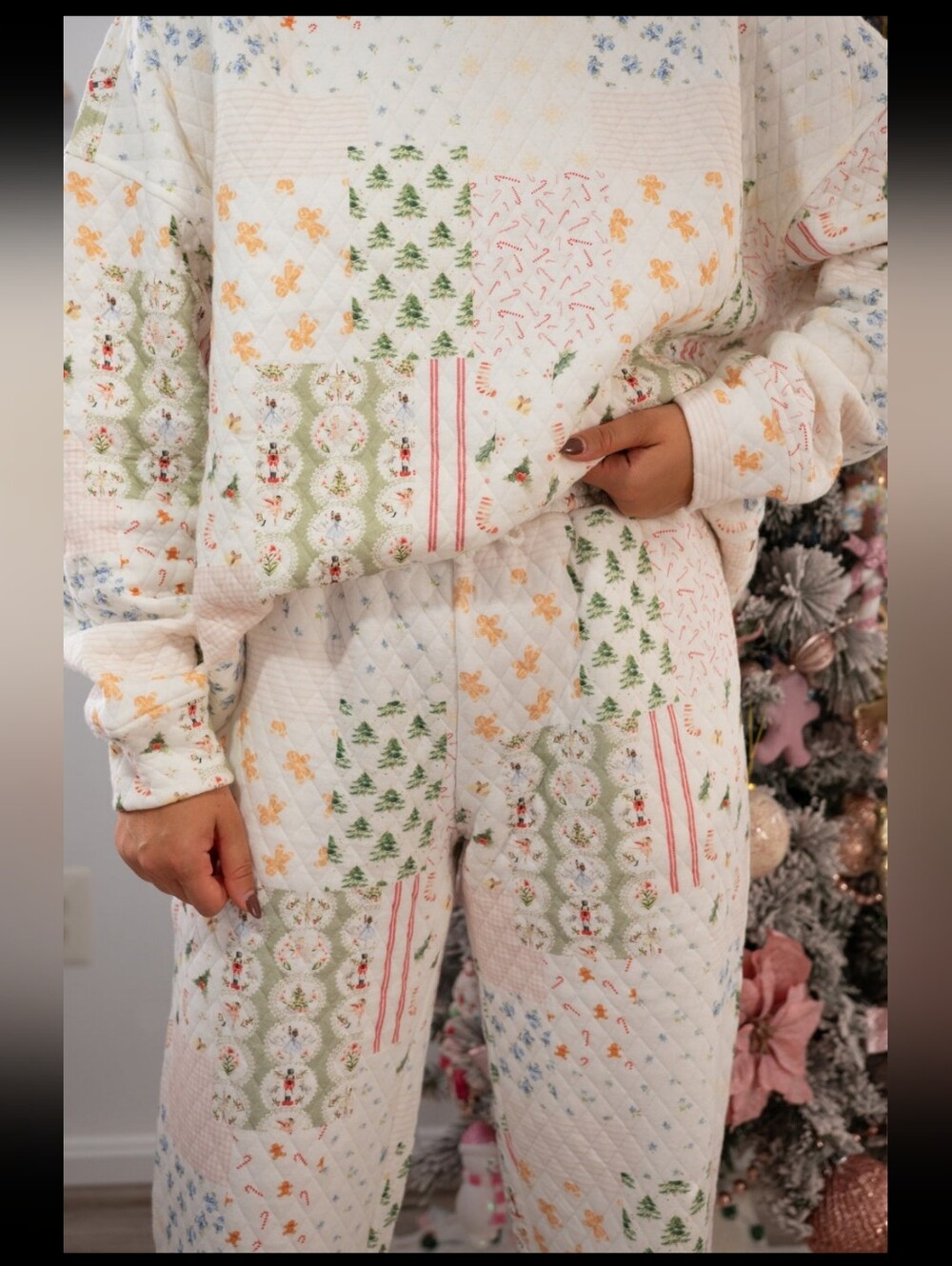 Sunkissed Coconut Lounge Set Matching Christmas Jogger Hoodie Quilted Patchwork